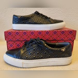 Tory Burch Marion Quilted Lace-up Sneaker 8.5 black with Box Authentic